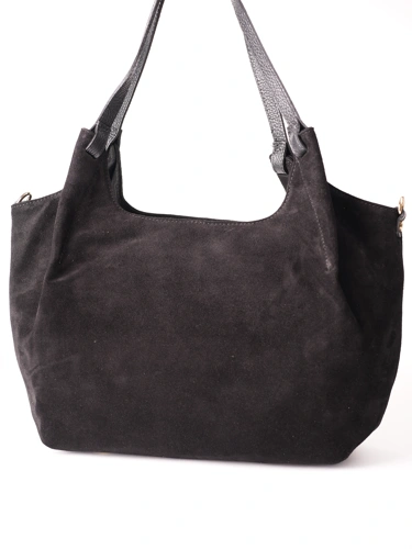 GROSSO BAG dámska kožená semišová kabelka, čierna