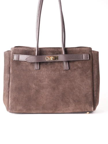 GROSSO BAG dámská kabela kožená semišová hnědá