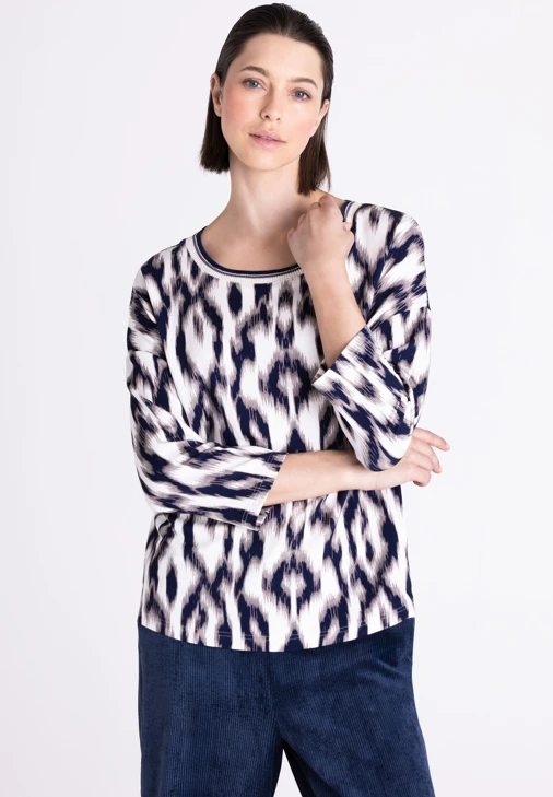 TUZZI NORDIC DUN dámske tričko, biele, vzorované, s kimono rukávmi
