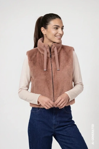 MONARI STUDIO BLUE dámska kožušinová vesta v odtieni Taupe
