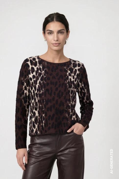 MONARI FASHION SHOW dámsky sveter s leopardovým vzorom