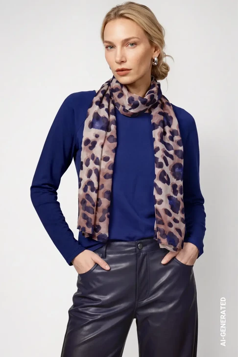 MONARI STUDIO BLUE dámsky šál s leopardovým vzorom